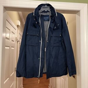 NWOT Men's Cole Haan Military Oxford Jacket w/ Hidden Hood Navy Blue Size MEDIUM
